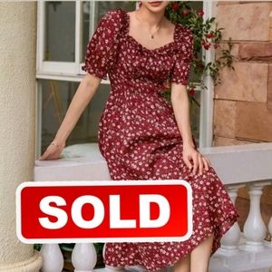 ***SOLD ON DEPOP***NWOT Red Wine Ditsy Midi Dress
